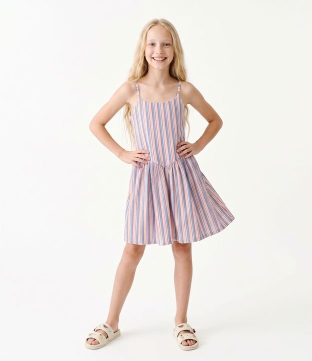 Vestido Infantil Texturizado con Estampa Rayada - Talle 5 a 16 años