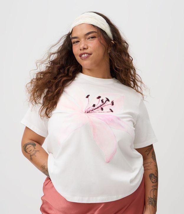 Blusa Regular en Algodón Flor Aquarelada Curve & Plus Size