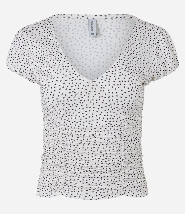 Blusa con Drapeado Delantero y Estampado de Lunares 5