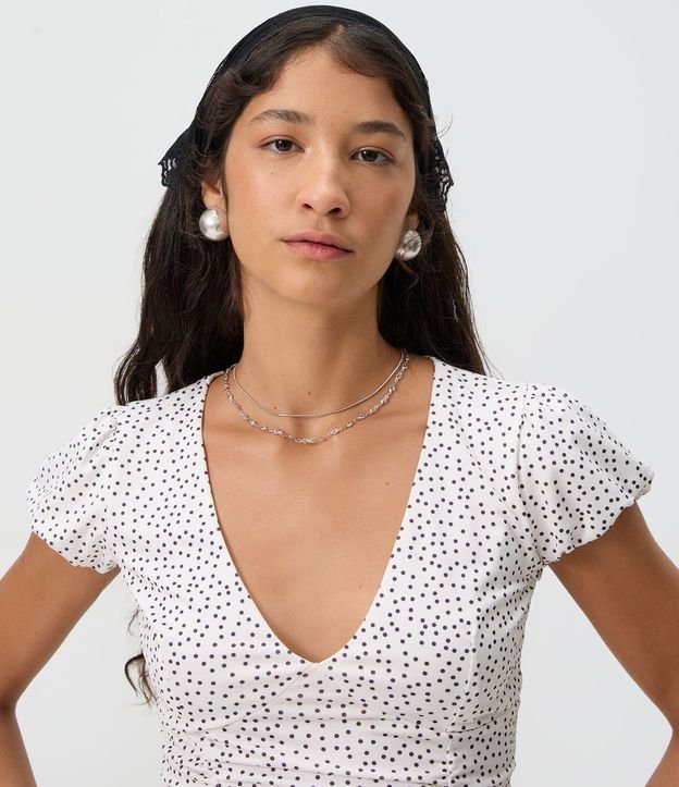 Blusa con Drapeado Delantero y Estampado de Lunares 3