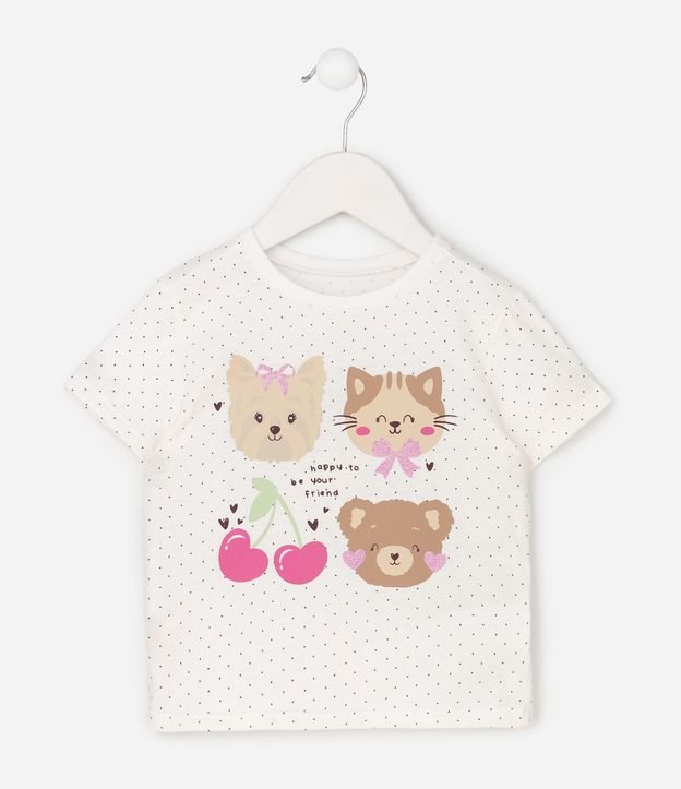 Remera Infantil en Cotton con Estampa de Lunares y Personajes con Purpurina - Talle 1 a 6 años 2