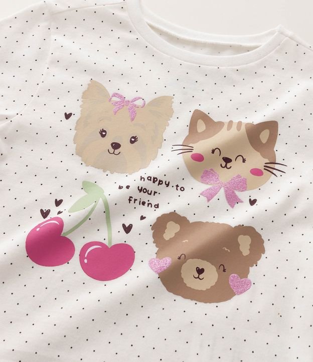 Remera Infantil en Cotton con Estampa de Lunares y Personajes con Purpurina - Talle 1 a 6 años 5