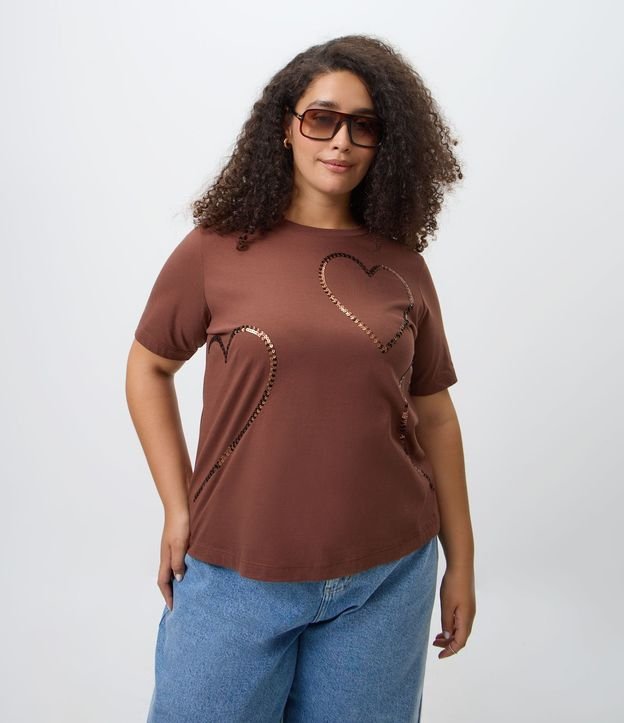 Blusa Regular en Algodón con Corazón y Lentejuelas Curve & Plus Size