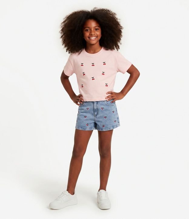 Short Jeans Infantil de Cerezas - Talle 5 a 16 años