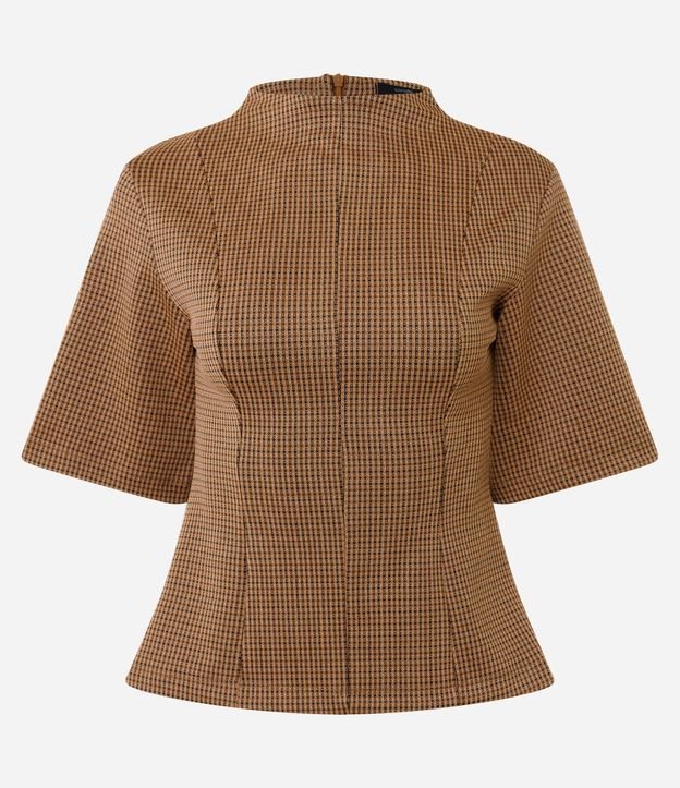 Blusa en Ponto Roma con Estampa de Cuadros y Recortes Estructurados