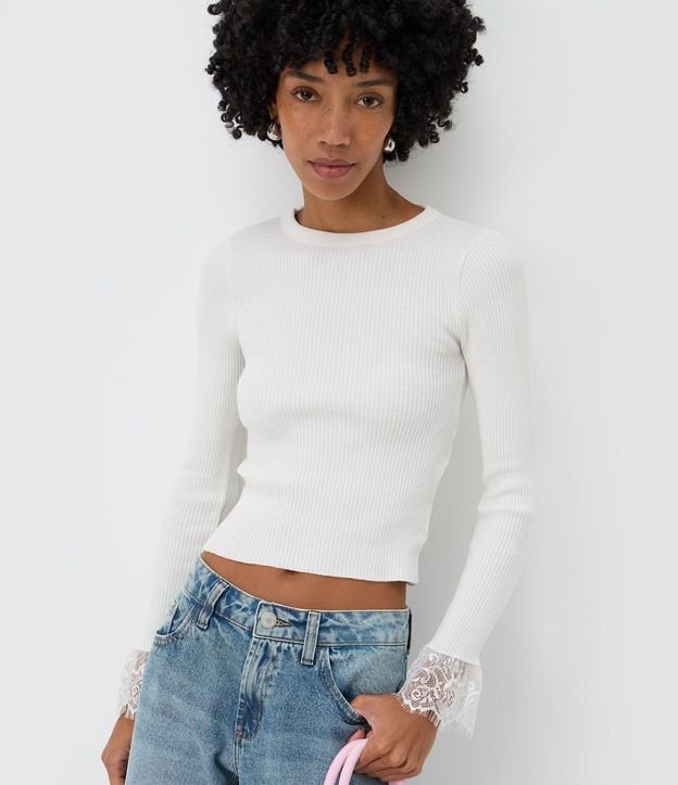 Blusa en Punto Canelado con Puños en Encaje 1