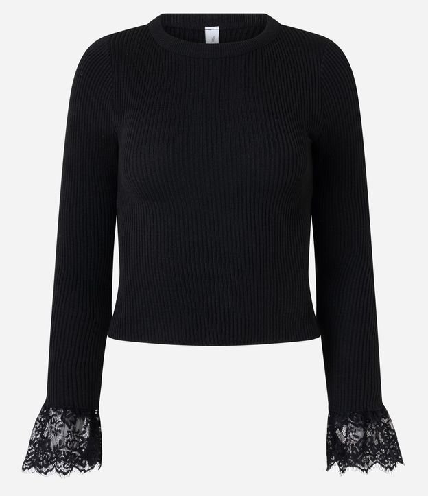 Blusa en Punto Canelado con Puños en Encaje 1