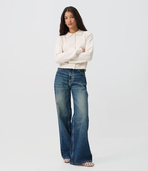 Pantalón Wide Leg en Jeans Premium con Cintura Mediana