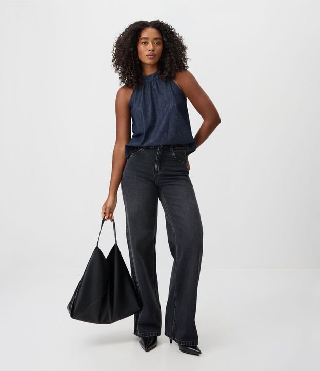 Pantalón Wide Leg en Jeans Premium con Cintura Mediana