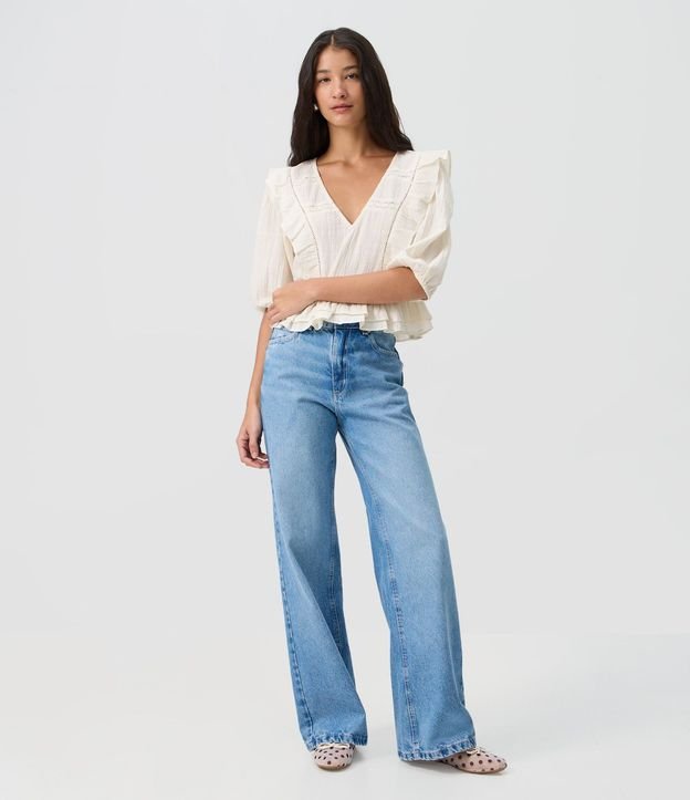 Pantalón Wide Leg en Jeans Premium con Cintura Mediana