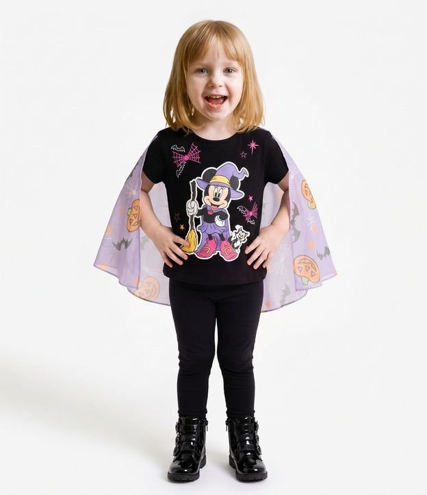 Remera Infantil en Algodón Disney Minnie Halloween con Capa de Tule - Talle 1 a 6 años 1