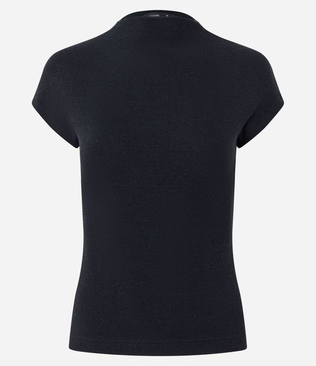 Blusa en Rib con Cuello Alto y Hombros Amplios