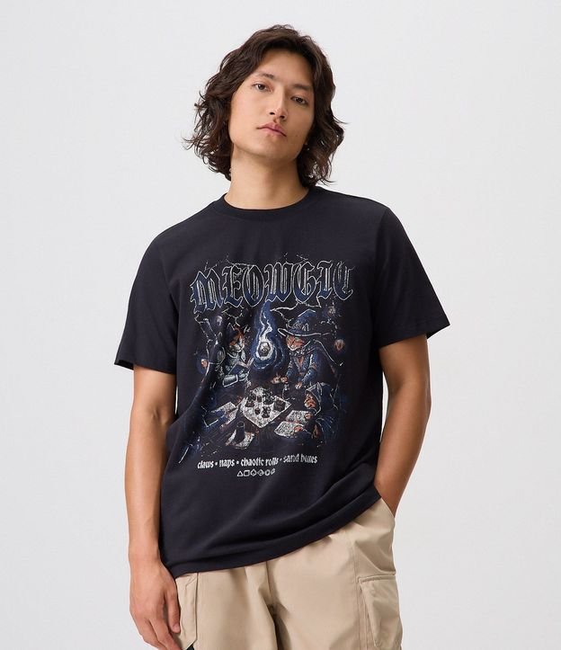 Remera Regular de Algodón con Estampa Meowgic