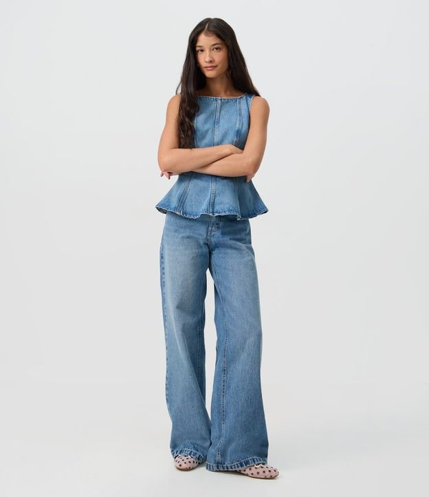 Pantalón de Jean Wide Leg Cintura Mediana