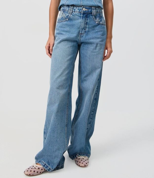 Pantalón de Jean Wide Leg Cintura Mediana 2
