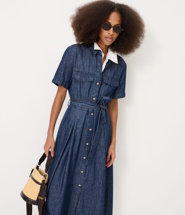 Vestido New Midi en Jeans con Cinta para Lazo