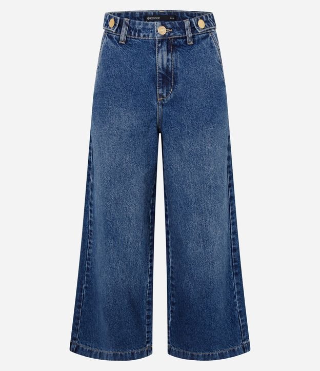 Pantalón Wide Cropped en Jeans con Cintura Alta y Abotonamentos 6