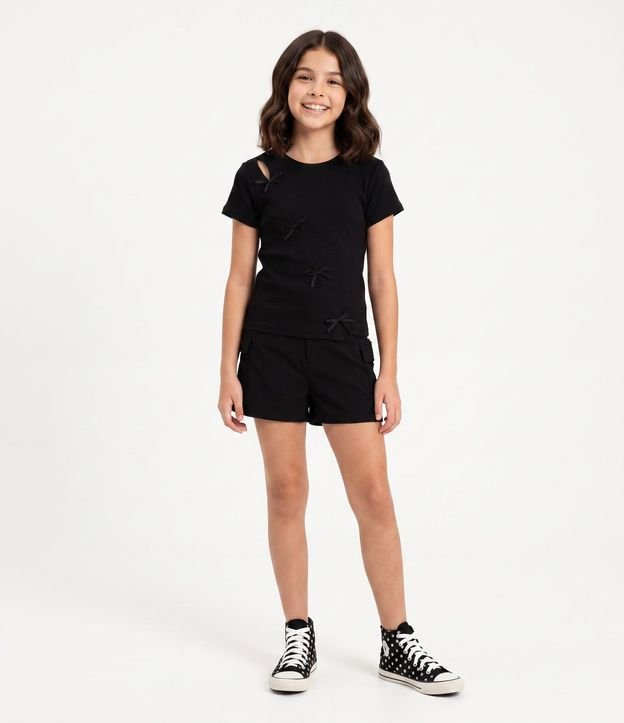 Baby Look Infantil en Rib con Aplicación de Moñitas – Talle 5 a 14 años
