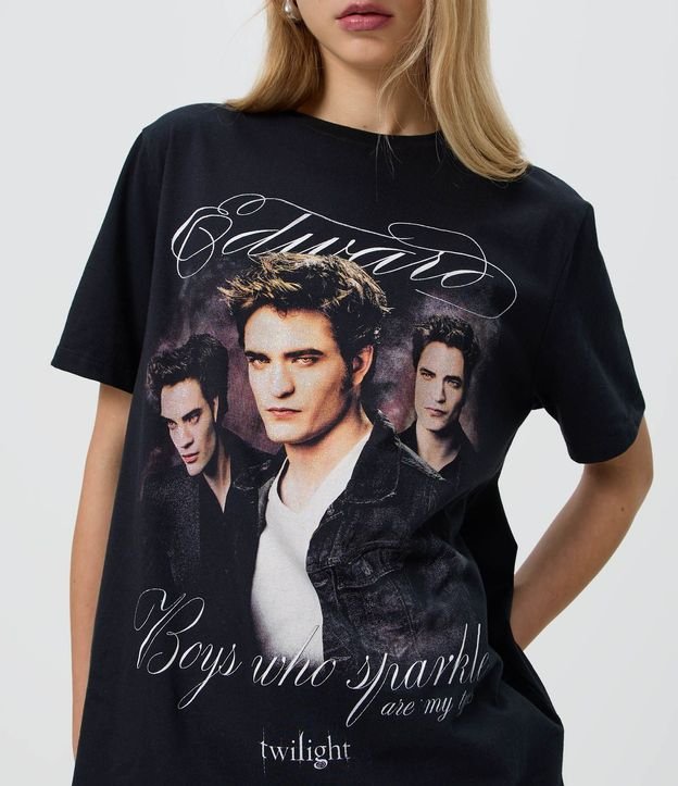 Remera en Algodón con Estampado Edward Cullen Crepúsculo con Purpurina Aplicada 3