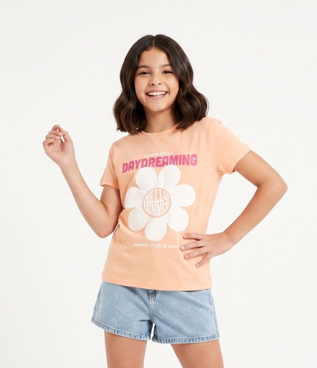 Remera Infantil en Algodón Hello Sumer Lettering - Tam - 5 a 16 años