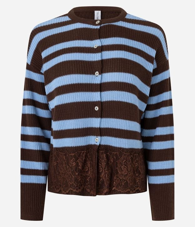 Cardigan en Punto Listrado con Detalle de Encaje en el Bajo 5