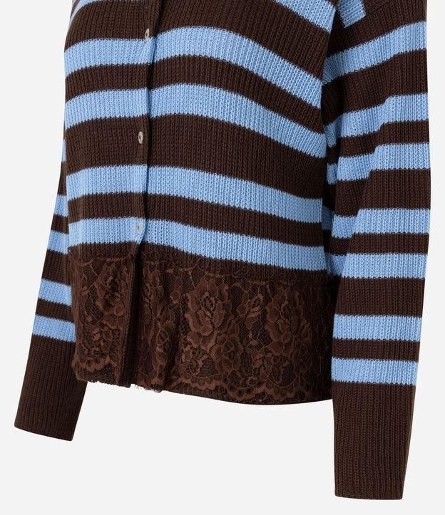 Cardigan en Punto Listrado con Detalle de Encaje en el Bajo 6