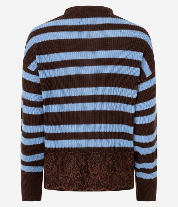 Cardigan en Punto Listrado con Detalle de Encaje en el Bajo 7
