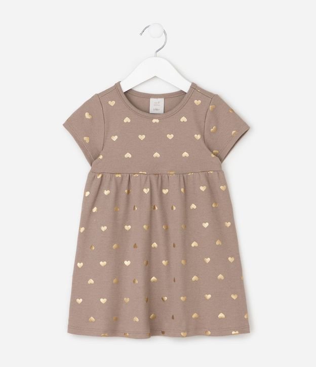 Vestido Infantil en Algodón Canelado con Foil de Corazones Dorado - Talle 1 a 6 años 2