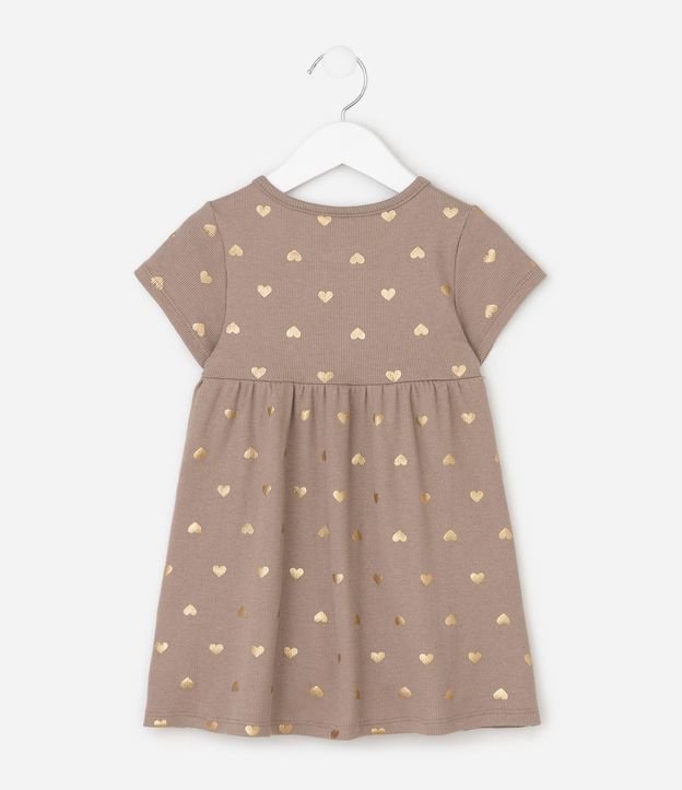 Vestido Infantil en Algodón Canelado con Foil de Corazones Dorado - Talle 1 a 6 años 3