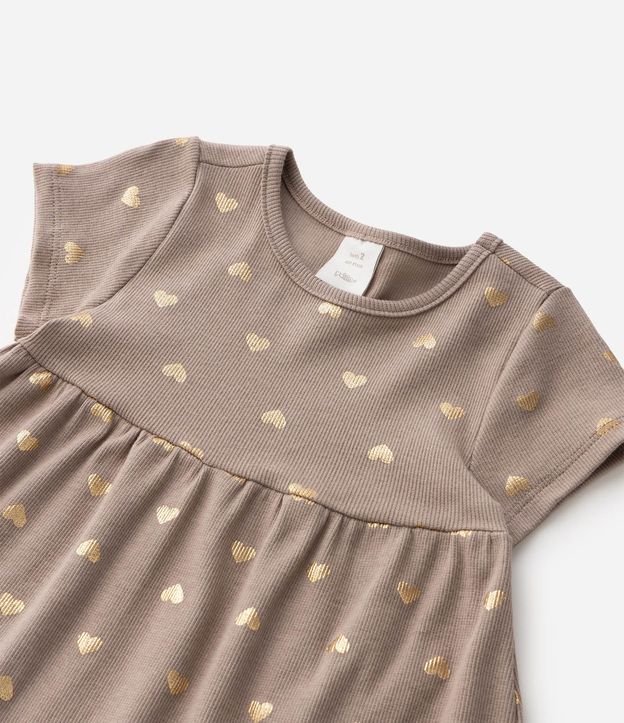Vestido Infantil en Algodón Canelado con Foil de Corazones Dorado - Talle 1 a 6 años 5