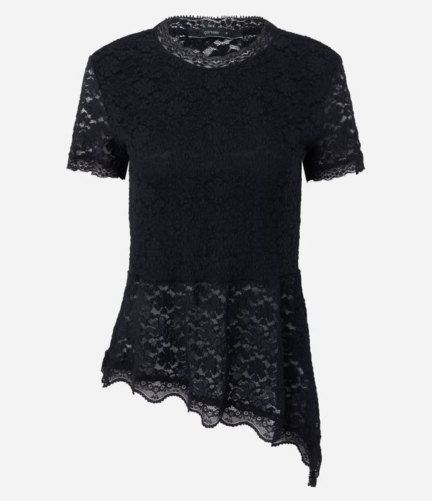Blusa en Encaje con Bajo Asimétrico