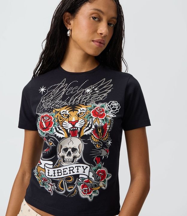 Remera New T-Shirt con Estampa de Tiger Liberty y Aplicación de Brillos 1