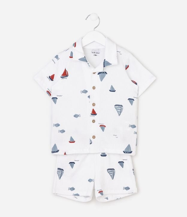 Conjunto Infantil en Algodón Barquitos Playa - Talle 1 a 6 años 2