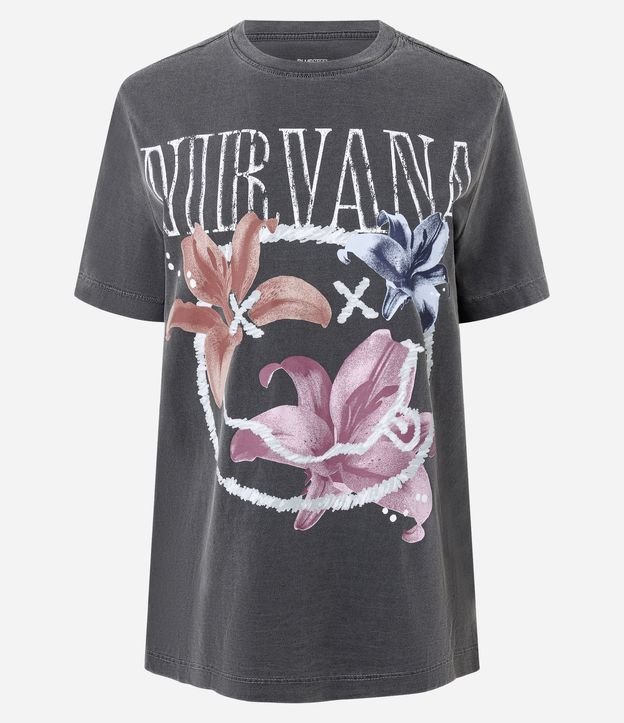 Remera Desteñida en Algodón con Estampa de Nirvana con Flores 5