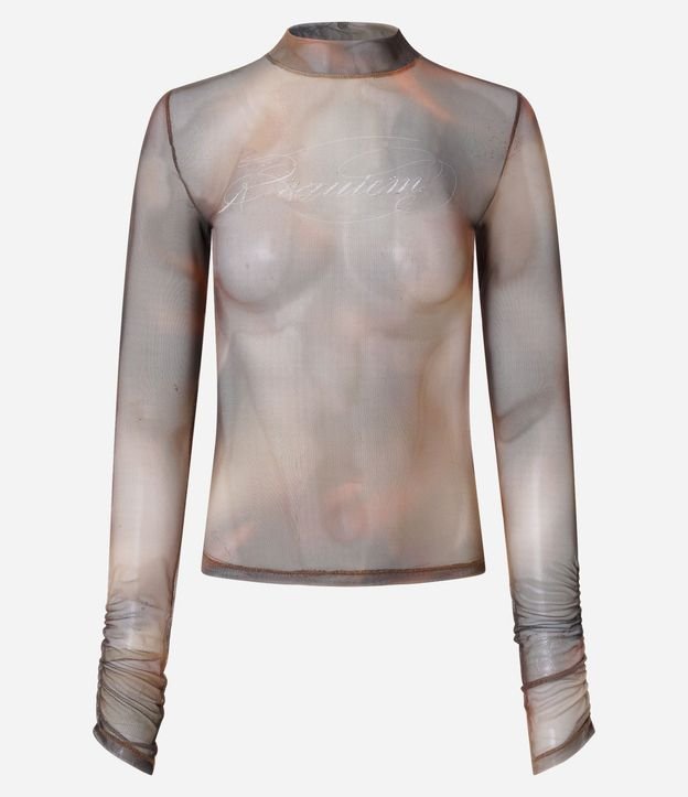 Blusa en Tule con Estampa Abstracta y Lettering "Requiem" Brilloso 5