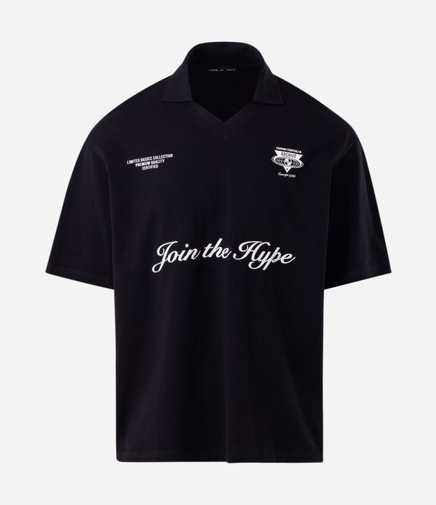 Remera Boxy con Cuello Polo y Lettering Join The Hype 5