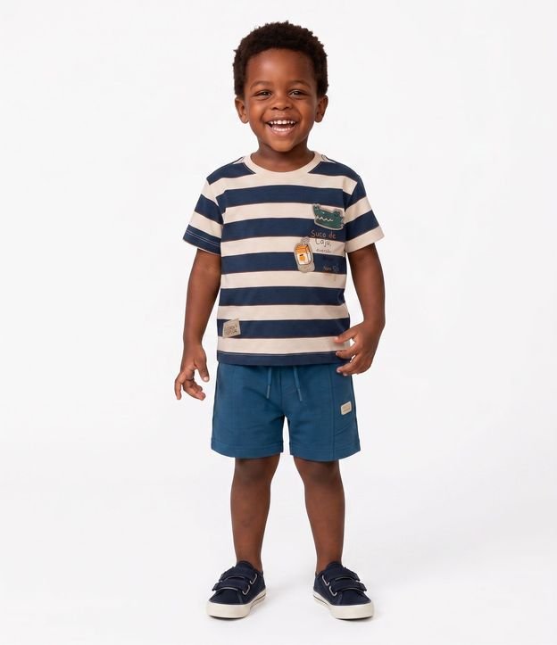 Remera Infantil Rayada con Patch y Estampa Localizada - Talle 1 a 6 años 1