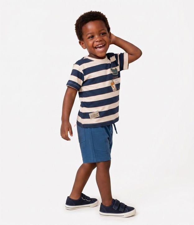 Remera Infantil Rayada con Patch y Estampa Localizada - Talle 1 a 6 años 2