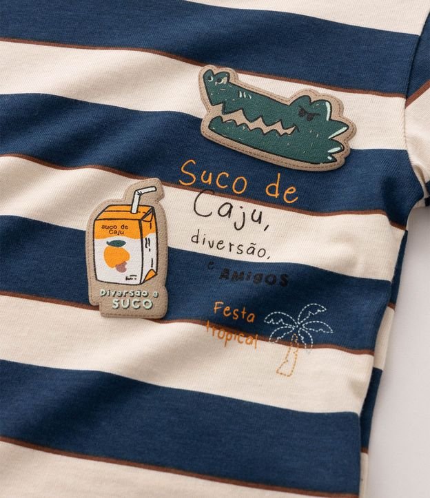 Remera Infantil Rayada con Patch y Estampa Localizada - Talle 1 a 6 años 6