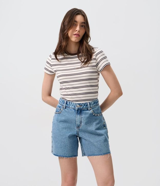 Short Midi en Jeans con Cintura Mediana y Tachuelas