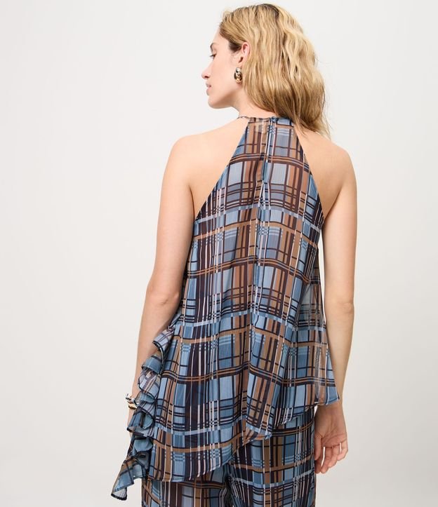 Blusa en Chiffon de Cuadros con Breteles Finos y Volados Laterales 4