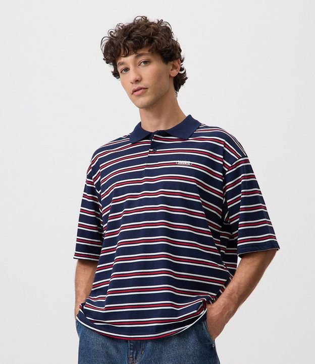 Remera Polo Boxy Rayada con Bordado