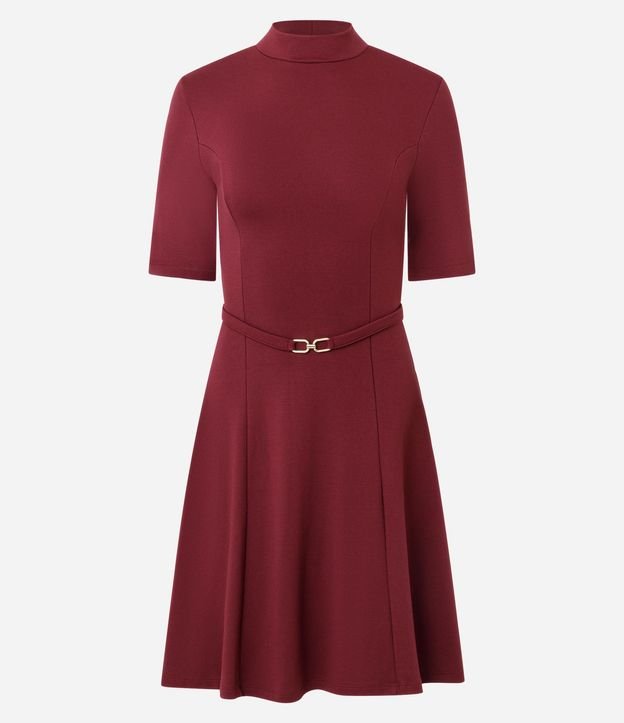 Vestido en Viscosa Evasê con Cinturón Fino y Cuello Alto 5