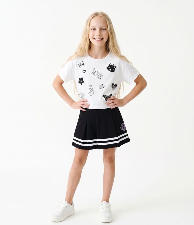 Short Pollera Infantil en Cotton K Pop Demon Hunters Rayas en el Bajo - Talle 5 a 14 años 1