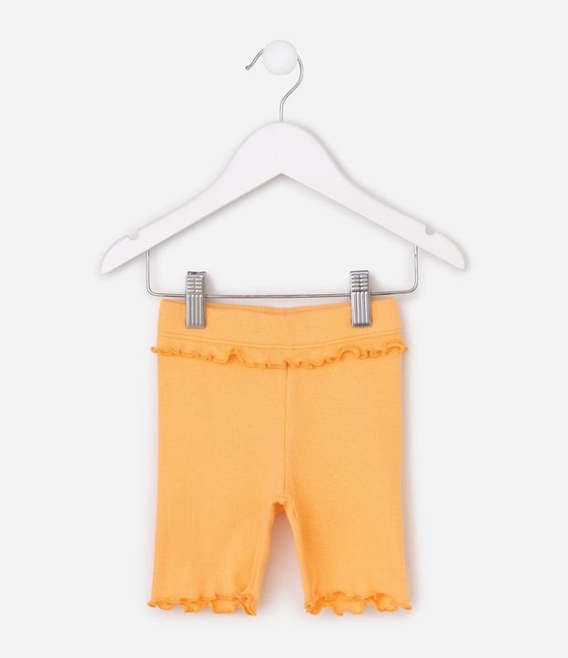 Short Infantil en Rib Ciclista  Con Bajo Ondulado y Volado en la Cintura - Talle 1 a 6 años
