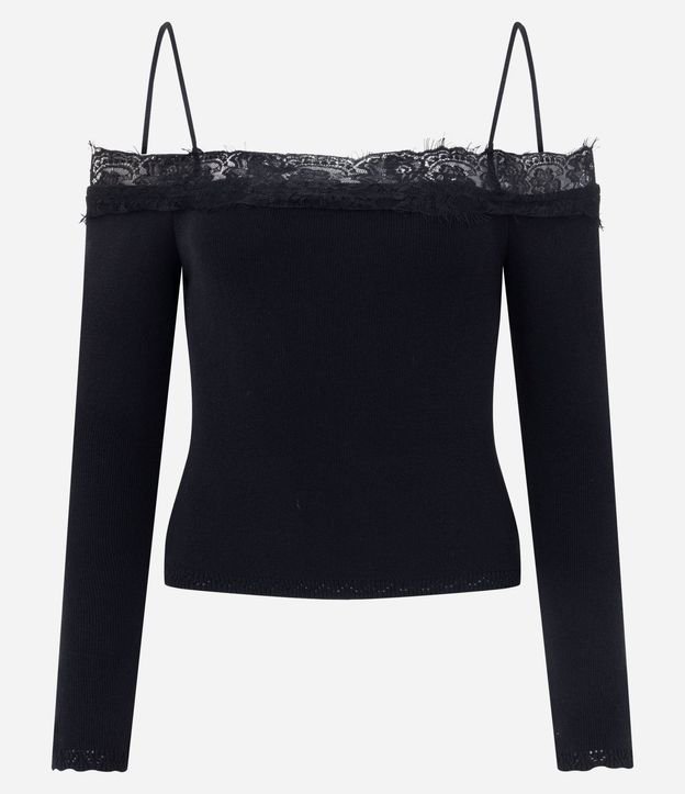 Blusa Hombro a Hombro en Punto con Encaje 5