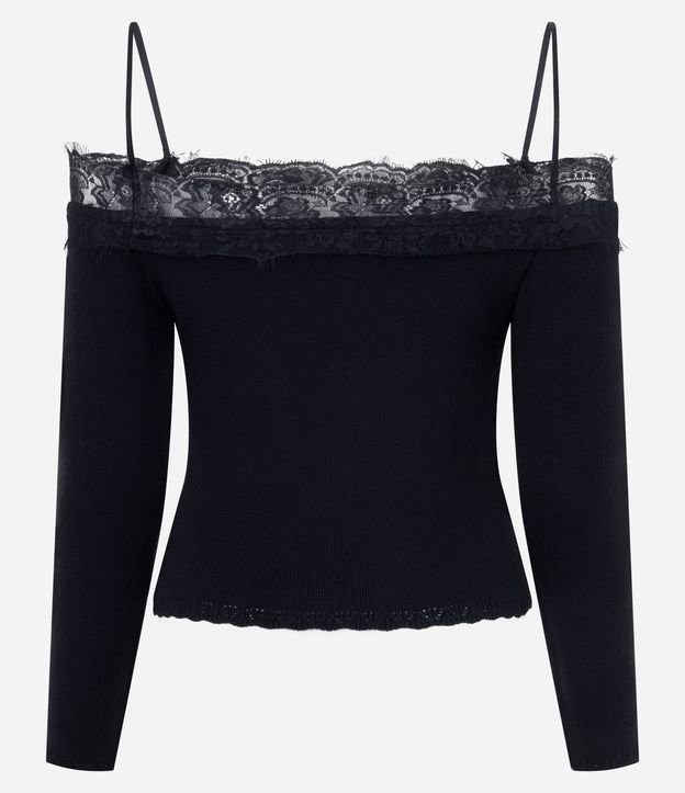 Blusa Hombro a Hombro en Punto con Encaje 7