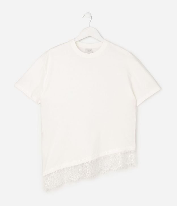 Remera Infantil en Algodón Asimétrico con Encaje en el Bajo - Talle 5 a 16 años