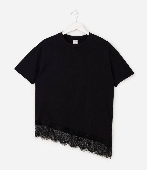 Remera Infantil en Algodón Asimétrico con Encaje en el Bajo - Talle 5 a 16 años