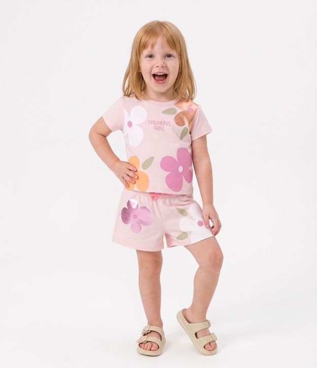 Remera Infantil en Algodón Poim Estampado Floral - Tam1 a 6 años